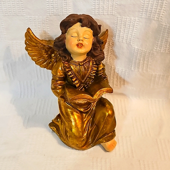 Vintage Ceramic Gold Angel  Singing Figurine Statue by MANN - Picture 2 of 8